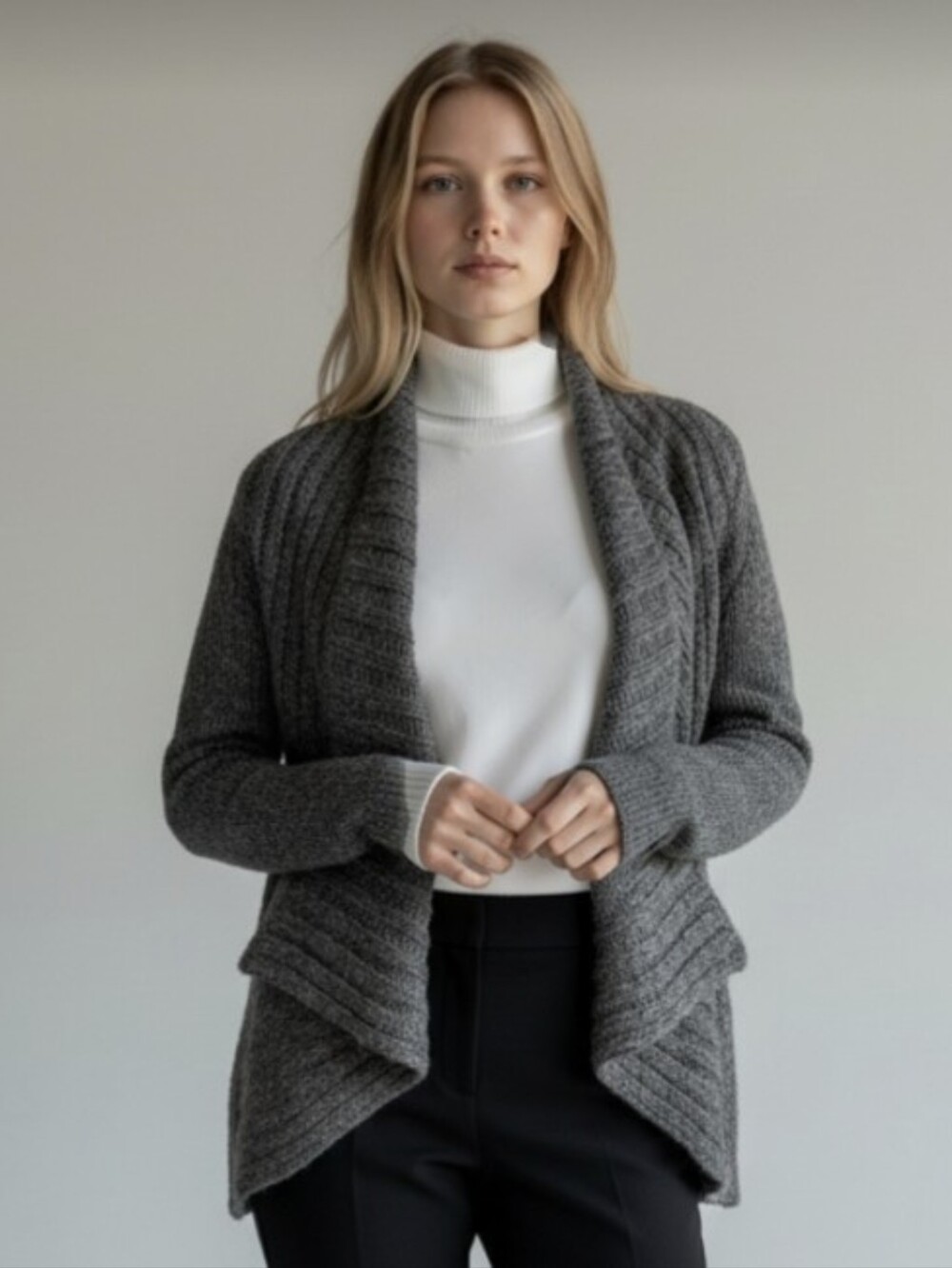ANN TAYLOR LOFT! MARLED GRAY W/METALLIC SILVER KNIT, OPEN CARDI SWEATER! SZ M
